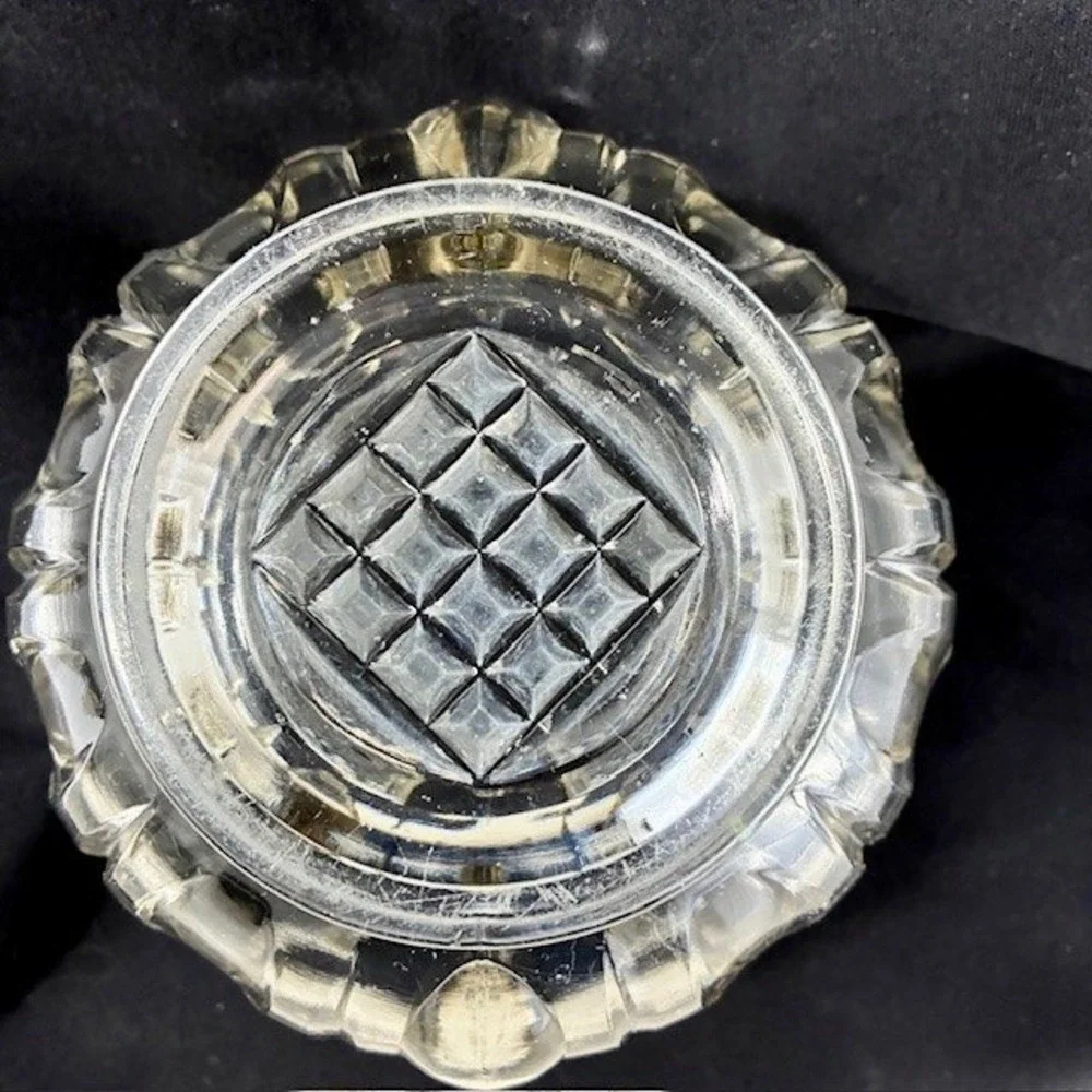 VTG MCM Clear Pressed Glass Ice Bucket Diamond Point Pattern Metal Swing Handle
